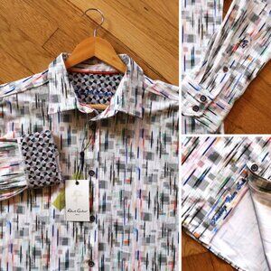 Robert Graham Colorful Artwork Vibrant Button Shirt Men's L Stretch Flip Cuff